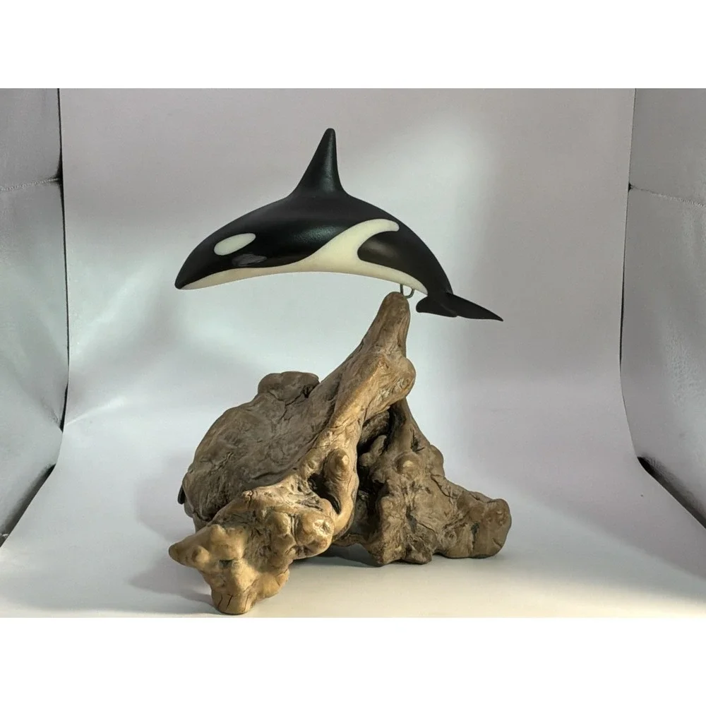 John Perry Diving Killer‎ Whale Orca Burl Wood Base